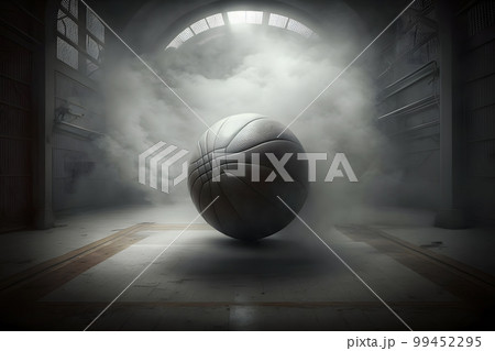 Basketball on Court Floor close up with blurred arena in background. Neural network AI generated art 99452295