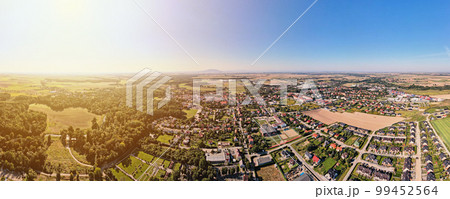 Aerial view of suburban neighborhood. Small town cityscape in countryside area. Aerial view of suburban neighborhood. Small town cityscape in countryside area. 99452564
