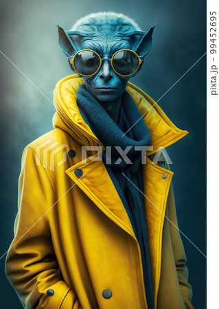 Alien humanoid wearing yellow leather coat and...のイラスト素材