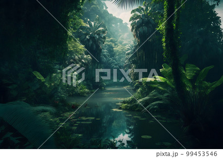 Asian tropical jungle rainforest in daytime. Neural network AI generated art Asian tropical jungle rainforest in daytime. Neural network AI generated art 99453546
