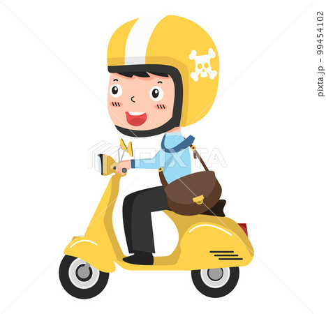 Businessman going to work by scooter motorcycle flat 99454102