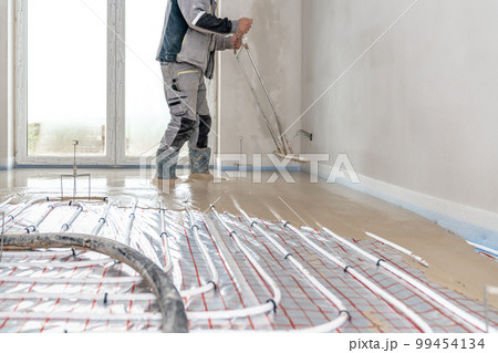 application of concrete on the floor on underfloor heating application of concrete on the floor on underfloor heating 99454134