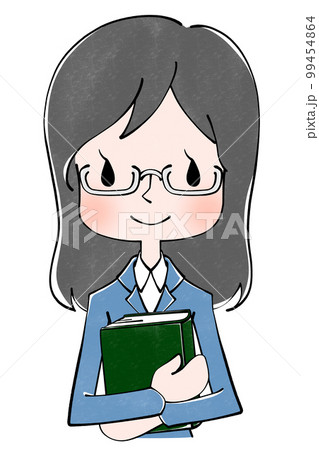 スーツ　嬉しそうに本を持った女性のイラスト 99454864
