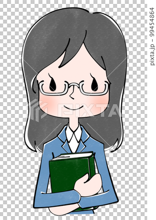 スーツ　嬉しそうに本を持った女性のイラスト 99454864