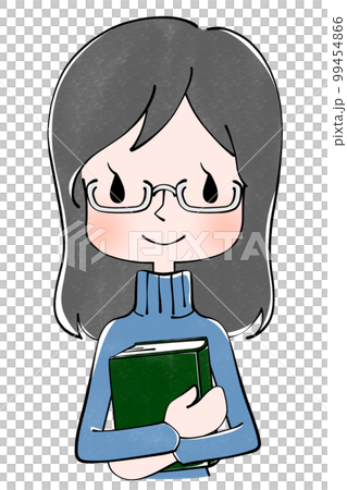 私服　嬉しそうに本を持った女性のイラスト 99454866