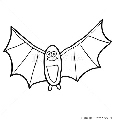 Cartoon doodle linear smiling bat isolated on...のイラスト素材 [99455514] - PIXTA