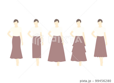 シンプルなスカート着用イラスト シルエット比較 ショートヘア―の女性 シンプルなスカート着用イラスト シルエット比較 ショートヘア―の女性 99456280