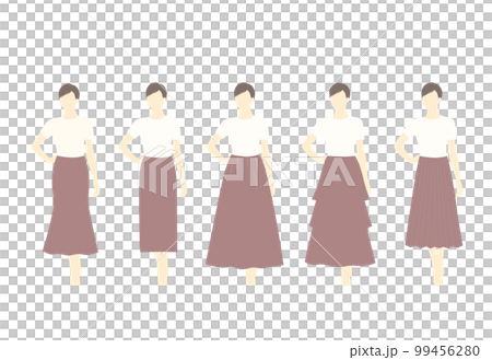 シンプルなスカート着用イラスト シルエット比較 ショートヘア―の女性 シンプルなスカート着用イラスト シルエット比較 ショートヘア―の女性 99456280