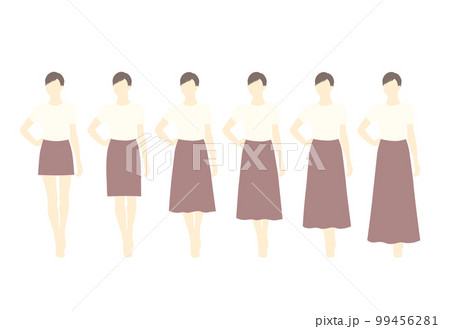 シンプルなスカート着用イラスト レングス比較 ショートヘア―の女性 シンプルなスカート着用イラスト レングス比較 ショートヘア―の女性 99456281
