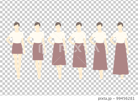 シンプルなスカート着用イラスト レングス比較 ショートヘア―の女性 シンプルなスカート着用イラスト レングス比較 ショートヘア―の女性 99456281