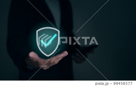 Standard quality control certification assurance concept. Guarantee product and ISO service concept. Businessman hand show the sign of the top service the best Quality assurance, Best Product Warranty 99456577