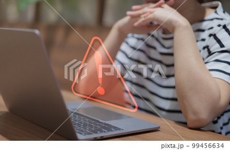 Warning alert system concept, system hacked on computer network, cybercrime and virus, Malicious software, compromised information, illegal connection, data breach cybersecurity vulnerability, 99456634