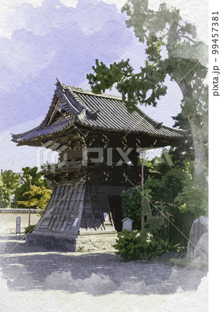 水彩画風 西大寺 鐘楼堂 奈良県奈良市 水彩画風 西大寺 鐘楼堂 奈良県奈良市 99457381