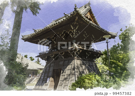 水彩画風　西大寺　鐘楼堂　奈良県奈良市 99457382