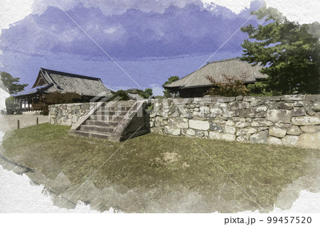 水彩画風 西大寺 東塔跡 奈良県奈良市 水彩画風 西大寺 東塔跡 奈良県奈良市 99457520