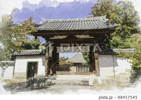 水彩画風 西大寺 南門 奈良県奈良市 水彩画風 西大寺 南門 奈良県奈良市 99457545