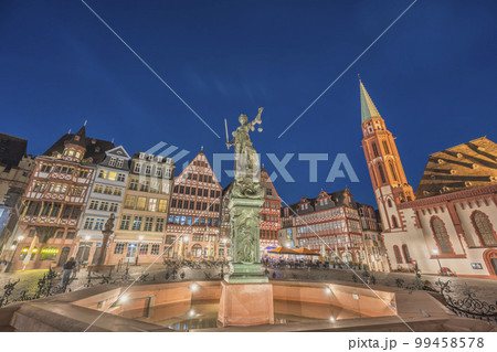 Frankfurt Germany, night city skyline at Romer Town Square Frankfurt Germany, night city skyline at Romer Town Square 99458578
