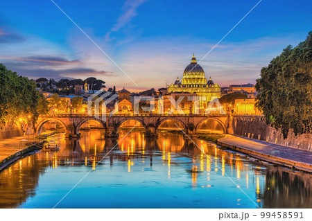 Rome Vatican Italy sunset city skyline at Tiber River 99458591