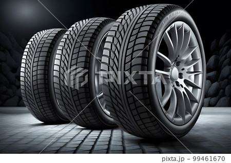 New car wheels for auto industry, service and maintenance repair business technology automotive concept. Neural network AI generated art 99461670