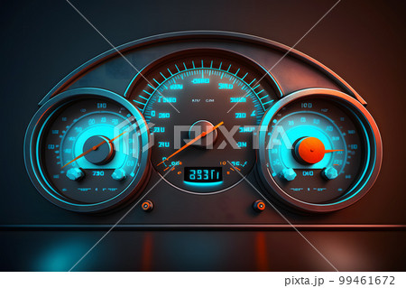 Modern luxury sport car speed control dashboard with blue light. Neural network AI generated art 99461672