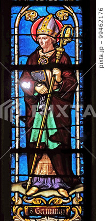 Saint Germanus of Auxerre, stained glass window from Saint Germain-l'Auxerrois church in Paris, France Saint Germanus of Auxerre, stained glass window from Saint Germain-l'Auxerrois church in Paris, France 99462176