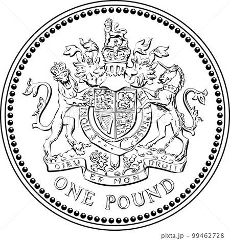 Vector black white British money coin one pound Vector black white British money coin one pound 99462728
