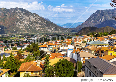 Ancient fortified village of Gemona del Friuli. Views of the mountains and the old town. Italy 99463295
