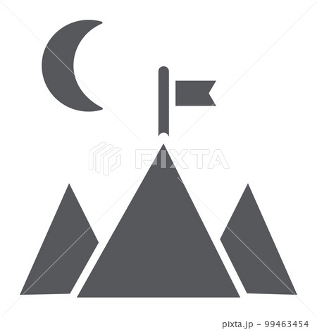 Goal achievement glyph icon, motivation and success, mountain and flag sign, vector graphics, a solid pattern on a white background, eps 10. 99463454