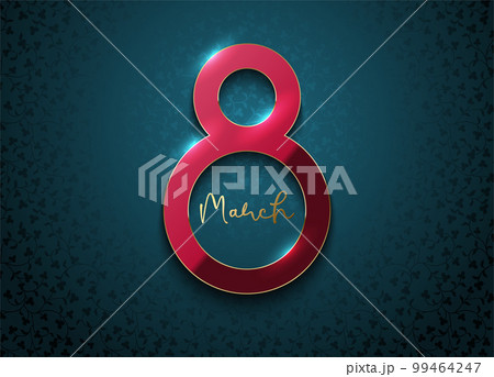 Red pink color 8 March luxury gold line frame on bluef loral pattern background. Women's day vector elegance design illustration. Realistic shiny luxury number frame, luxury magenta background Red pink color 8 March luxury gold line frame on bluef loral pattern background. Women's day vector elegance design illustration. Realistic shiny luxury number frame, luxury magenta background 99464247