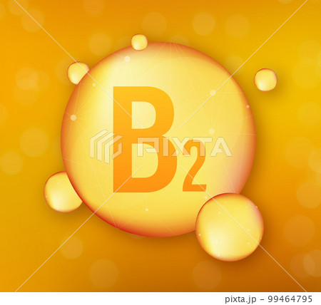 Vitamin B 2 gold shining icon. Ascorbic acid. Vector illustration 99464795