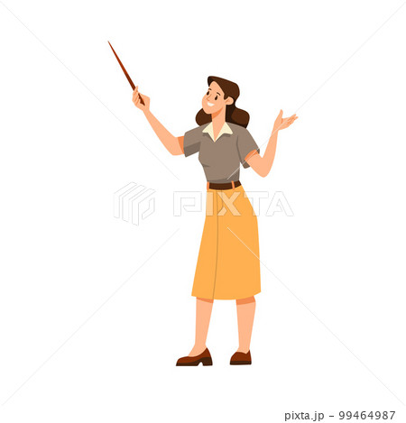 Woman Teacher Character Standing with Pointer and Explaining Something Vector Illustration 99464987