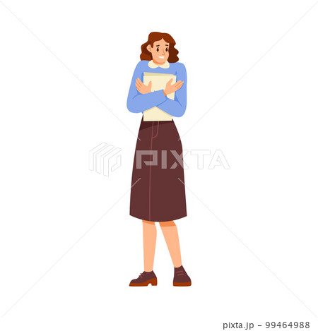 Woman Teacher Character Standing with Papers and Explaining Something Vector Illustration 99464988