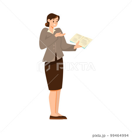 Woman Teacher Character Standing with Copybook and Explaining Something Vector Illustration 99464994
