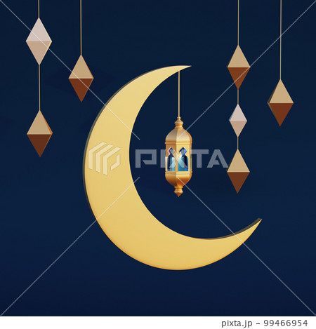 Ramadan Kareem background banner with moon and lantern on blue background 3D rendering Ramadan Kareem background banner with moon and lantern on blue background 3D rendering 99466954