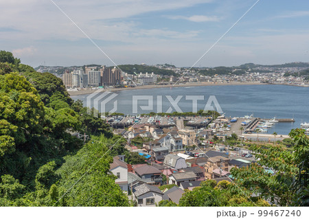 View from Enoshima island of Fujisawa and Sagami Bay, Kanagawa prefecture, Japan. 99467240