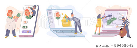 Hacker activity big set. Hacking computer. Phishing account, cyber attack on personal data Hacker activity big set. Hacking computer. Phishing account, cyber attack on personal data 99468045