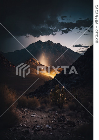 荘厳な山に続く険しい道 99468191