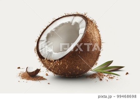 broken coconut on a white background. half a palm nut. ai generated 99468698
