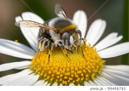 a small bee on a flower collects pollen. ai generated a small bee on a flower collects pollen. ai generated 99468783
