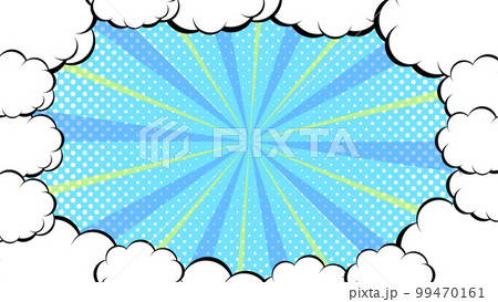 雲がもくもく揺れるフレームと放射状の背景  99470161