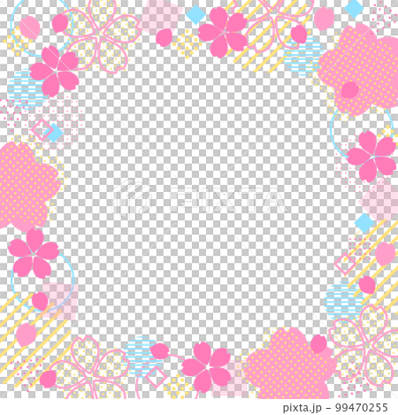 カラフルで子どもっぽい桜の花の幾何学図形フレーム　正方形 99470255