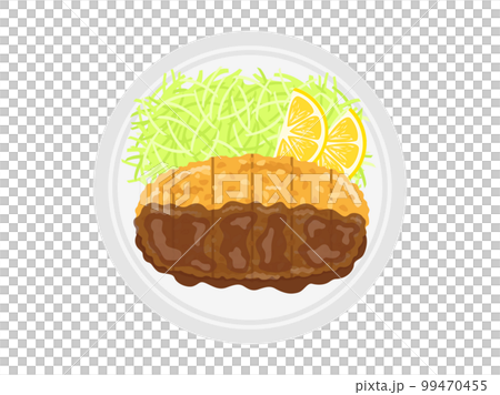 皿に盛り付けられた、ソースをかけた、トンカツのイラスト 99470455