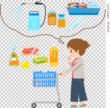 A woman shopping who is worried about food additives and pesticides A woman shopping who is worried about food additives and pesticides 99471435