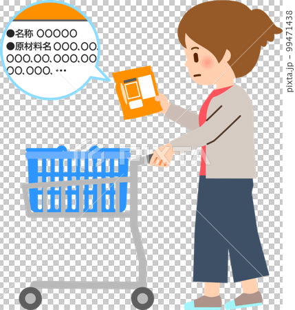 品物の原材料表示を見る買い物中の女性 99471438