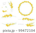 ミモザ（アカシア）のベクターイラストのデザインパーツセット（フレーム、花、葉っぱ） 99472104