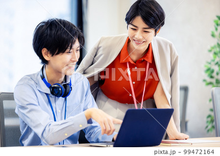 打ち合わせをする男女 99472164