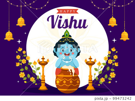 Happy Vishu Festival Illustration with Traditional Kerala Kani, Fruits and Vegetables for Landing Page in Flat Cartoon Hand Drawn Templates 99473242