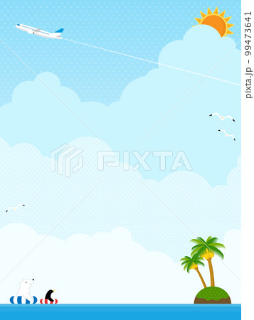 南国の海と、その上を飛ぶ飛行機　背景素材（縦向き） 99473641