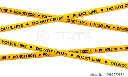 Police line do not cross tapes. Crossed yellow and black caution stripes. Danger area or crime scene zone stripes background. Warning sign. Vector  99475432
