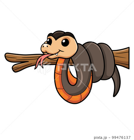Cute golden crowned snake cartoon on tree branch Cute golden crowned snake cartoon on tree branch 99476137